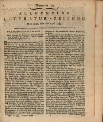 Allgemeine Literatur-Zeitung (Literarisches Zentralblatt für Deutschland) Montag 2. April 1787