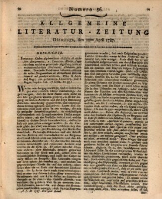 Allgemeine Literatur-Zeitung (Literarisches Zentralblatt für Deutschland) Dienstag 10. April 1787