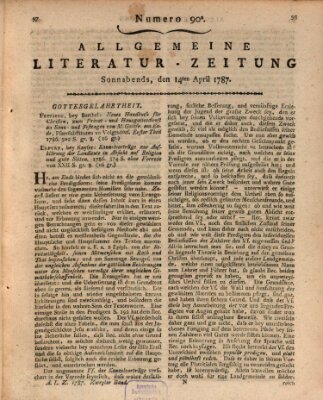 Allgemeine Literatur-Zeitung (Literarisches Zentralblatt für Deutschland) Samstag 14. April 1787