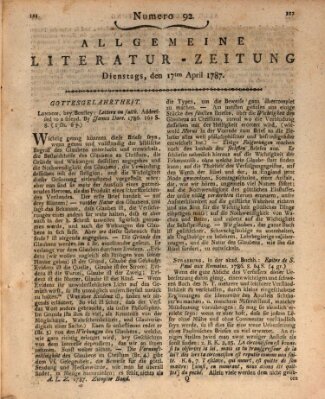 Allgemeine Literatur-Zeitung (Literarisches Zentralblatt für Deutschland) Dienstag 17. April 1787