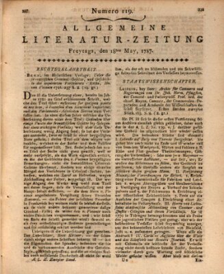 Allgemeine Literatur-Zeitung (Literarisches Zentralblatt für Deutschland) Freitag 18. Mai 1787