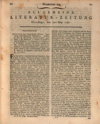 Allgemeine Literatur-Zeitung (Literarisches Zentralblatt für Deutschland) Dienstag 22. Mai 1787