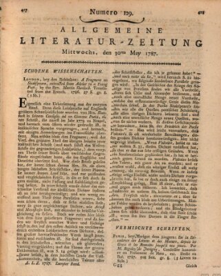 Allgemeine Literatur-Zeitung (Literarisches Zentralblatt für Deutschland) Mittwoch 30. Mai 1787