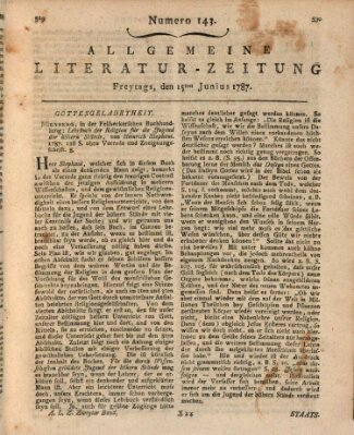 Allgemeine Literatur-Zeitung (Literarisches Zentralblatt für Deutschland) Freitag 15. Juni 1787