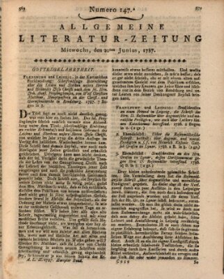 Allgemeine Literatur-Zeitung (Literarisches Zentralblatt für Deutschland) Mittwoch 20. Juni 1787