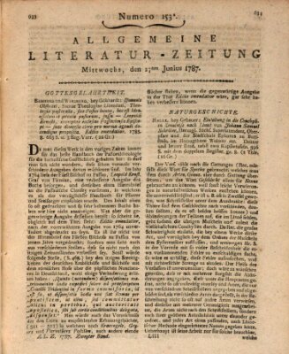 Allgemeine Literatur-Zeitung (Literarisches Zentralblatt für Deutschland) Mittwoch 27. Juni 1787