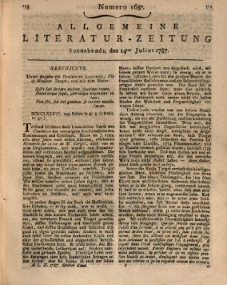 Allgemeine Literatur-Zeitung (Literarisches Zentralblatt für Deutschland) Samstag 14. Juli 1787