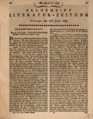 Allgemeine Literatur-Zeitung (Literarisches Zentralblatt für Deutschland) Freitag 20. Juli 1787