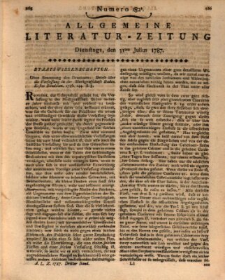 Allgemeine Literatur-Zeitung (Literarisches Zentralblatt für Deutschland) Dienstag 31. Juli 1787