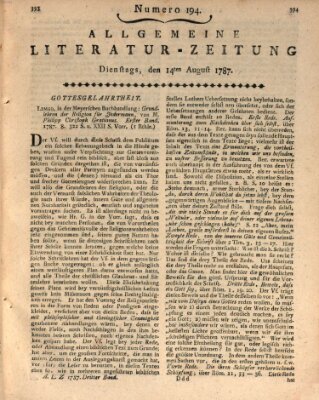 Allgemeine Literatur-Zeitung (Literarisches Zentralblatt für Deutschland) Dienstag 14. August 1787