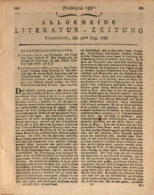 Allgemeine Literatur-Zeitung (Literarisches Zentralblatt für Deutschland) Samstag 18. August 1787