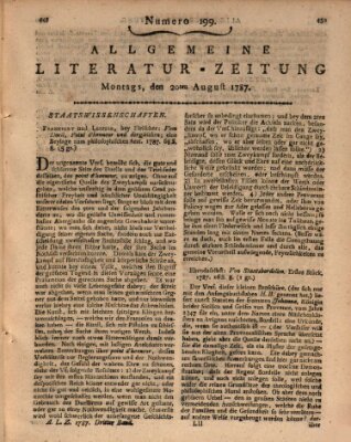 Allgemeine Literatur-Zeitung (Literarisches Zentralblatt für Deutschland) Montag 20. August 1787