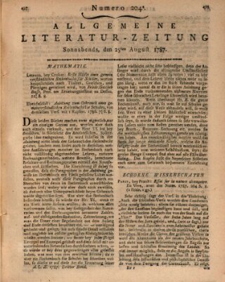 Allgemeine Literatur-Zeitung (Literarisches Zentralblatt für Deutschland) Samstag 25. August 1787