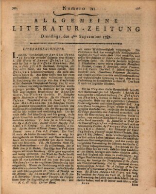 Allgemeine Literatur-Zeitung (Literarisches Zentralblatt für Deutschland) Dienstag 4. September 1787