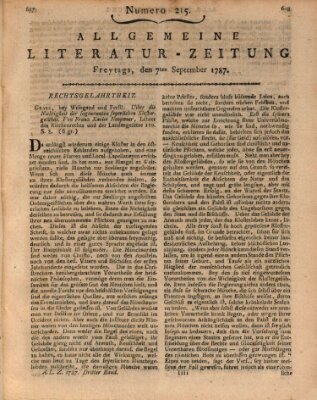 Allgemeine Literatur-Zeitung (Literarisches Zentralblatt für Deutschland) Freitag 7. September 1787