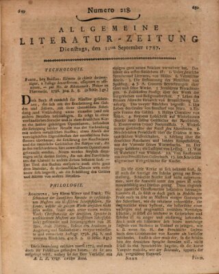 Allgemeine Literatur-Zeitung (Literarisches Zentralblatt für Deutschland) Dienstag 11. September 1787