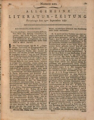 Allgemeine Literatur-Zeitung (Literarisches Zentralblatt für Deutschland) Freitag 14. September 1787