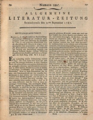 Allgemeine Literatur-Zeitung (Literarisches Zentralblatt für Deutschland) Samstag 15. September 1787