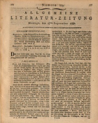 Allgemeine Literatur-Zeitung (Literarisches Zentralblatt für Deutschland) Montag 17. September 1787