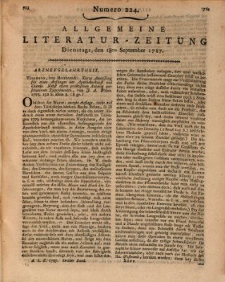 Allgemeine Literatur-Zeitung (Literarisches Zentralblatt für Deutschland) Dienstag 18. September 1787