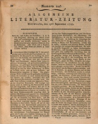 Allgemeine Literatur-Zeitung (Literarisches Zentralblatt für Deutschland) Mittwoch 19. September 1787