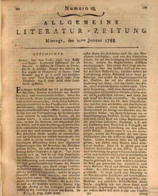 Allgemeine Literatur-Zeitung (Literarisches Zentralblatt für Deutschland) Montag 21. Januar 1788