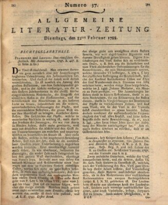 Allgemeine Literatur-Zeitung (Literarisches Zentralblatt für Deutschland) Dienstag 12. Februar 1788