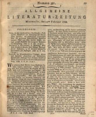 Allgemeine Literatur-Zeitung (Literarisches Zentralblatt für Deutschland) Mittwoch 13. Februar 1788