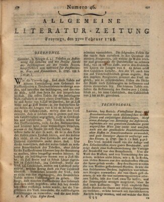 Allgemeine Literatur-Zeitung (Literarisches Zentralblatt für Deutschland) Freitag 22. Februar 1788