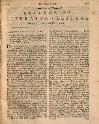 Allgemeine Literatur-Zeitung (Literarisches Zentralblatt für Deutschland) Montag 10. März 1788