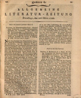 Allgemeine Literatur-Zeitung (Literarisches Zentralblatt für Deutschland) Dienstag 11. März 1788