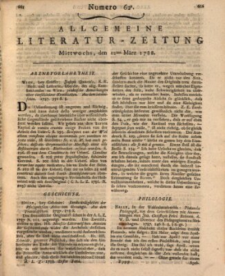 Allgemeine Literatur-Zeitung (Literarisches Zentralblatt für Deutschland) Mittwoch 12. März 1788