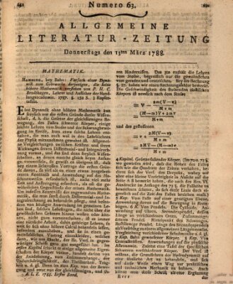 Allgemeine Literatur-Zeitung (Literarisches Zentralblatt für Deutschland) Donnerstag 13. März 1788