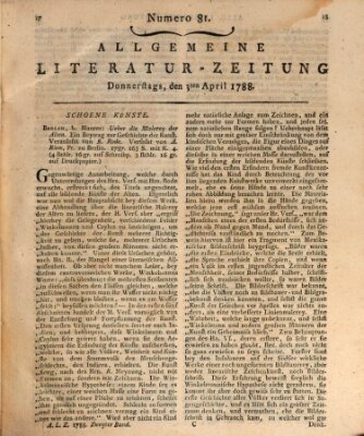 Allgemeine Literatur-Zeitung (Literarisches Zentralblatt für Deutschland) Donnerstag 3. April 1788