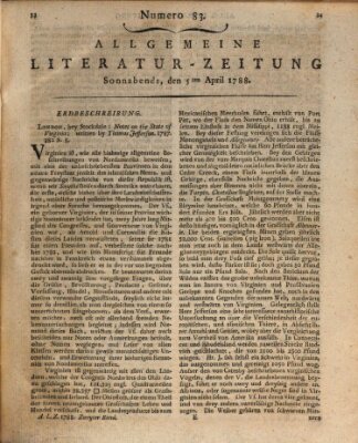 Allgemeine Literatur-Zeitung (Literarisches Zentralblatt für Deutschland) Samstag 5. April 1788