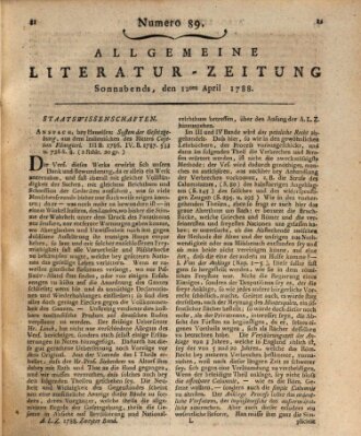 Allgemeine Literatur-Zeitung (Literarisches Zentralblatt für Deutschland) Samstag 12. April 1788