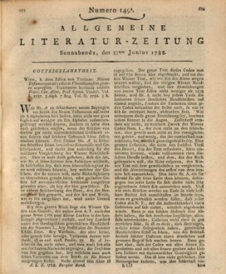 Allgemeine Literatur-Zeitung (Literarisches Zentralblatt für Deutschland) Samstag 21. Juni 1788