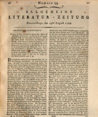 Allgemeine Literatur-Zeitung (Literarisches Zentralblatt für Deutschland) Donnerstag 14. August 1788