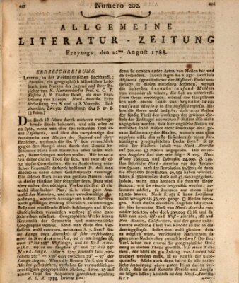 Allgemeine Literatur-Zeitung (Literarisches Zentralblatt für Deutschland) Freitag 22. August 1788