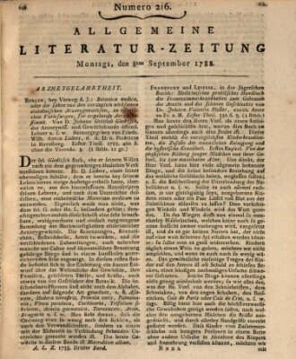 Allgemeine Literatur-Zeitung (Literarisches Zentralblatt für Deutschland) Montag 8. September 1788