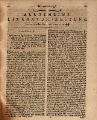 Allgemeine Literatur-Zeitung (Literarisches Zentralblatt für Deutschland) Samstag 11. Oktober 1788