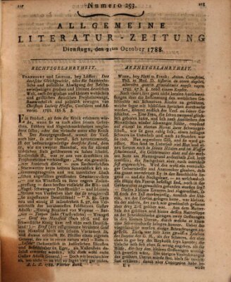 Allgemeine Literatur-Zeitung (Literarisches Zentralblatt für Deutschland) Dienstag 21. Oktober 1788