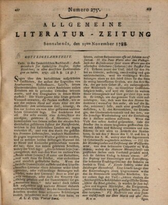 Allgemeine Literatur-Zeitung (Literarisches Zentralblatt für Deutschland) Samstag 15. November 1788