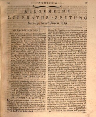 Allgemeine Literatur-Zeitung (Literarisches Zentralblatt für Deutschland) Sonntag 4. Januar 1789