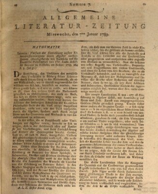 Allgemeine Literatur-Zeitung (Literarisches Zentralblatt für Deutschland) Mittwoch 7. Januar 1789