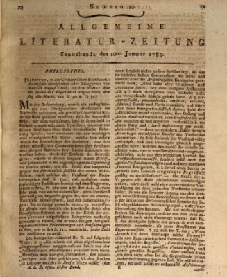 Allgemeine Literatur-Zeitung (Literarisches Zentralblatt für Deutschland) Samstag 10. Januar 1789