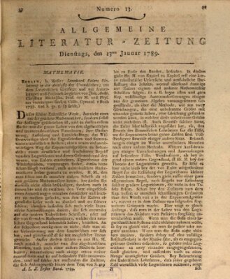 Allgemeine Literatur-Zeitung (Literarisches Zentralblatt für Deutschland) Dienstag 13. Januar 1789