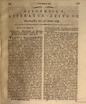 Allgemeine Literatur-Zeitung (Literarisches Zentralblatt für Deutschland) Mittwoch 14. Januar 1789