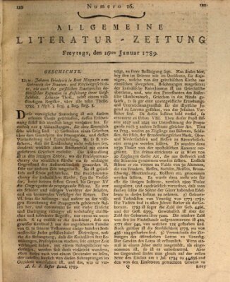 Allgemeine Literatur-Zeitung (Literarisches Zentralblatt für Deutschland) Freitag 16. Januar 1789