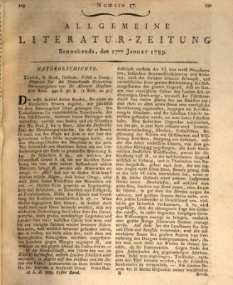 Allgemeine Literatur-Zeitung (Literarisches Zentralblatt für Deutschland) Samstag 17. Januar 1789